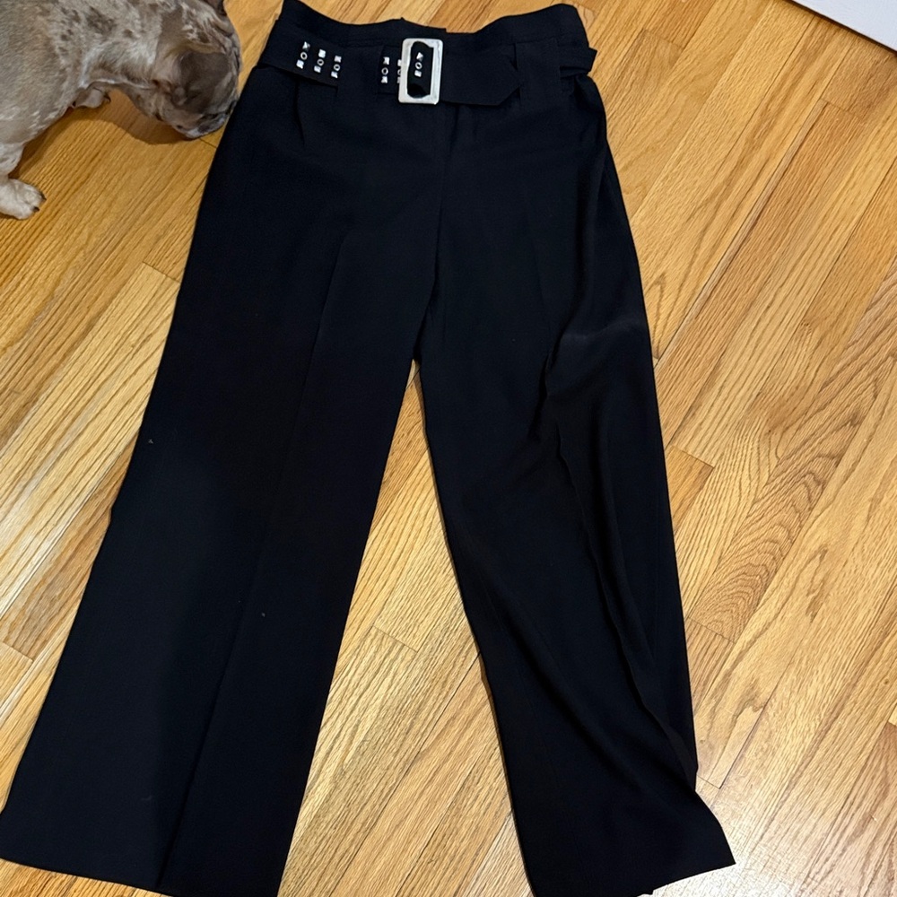 Black Wide-Leg Trousers with Buckle Belt